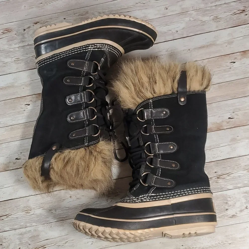 Sorel Joan of Arctic‎ Waterproof Womens Boots Size 6 Black & Natural Colorway